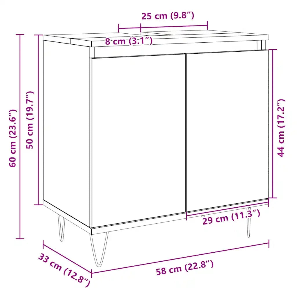 vidaXL Mobile da Bagno Rovere Sonoma 58x33x60 cm in Legno Multistrato