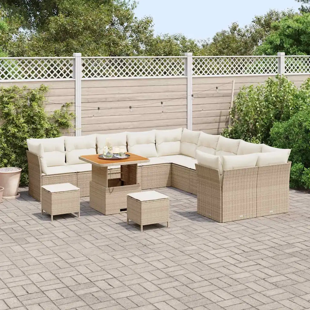 Set Divano da Giardino 13 pcs Beige e Crema polyrattan