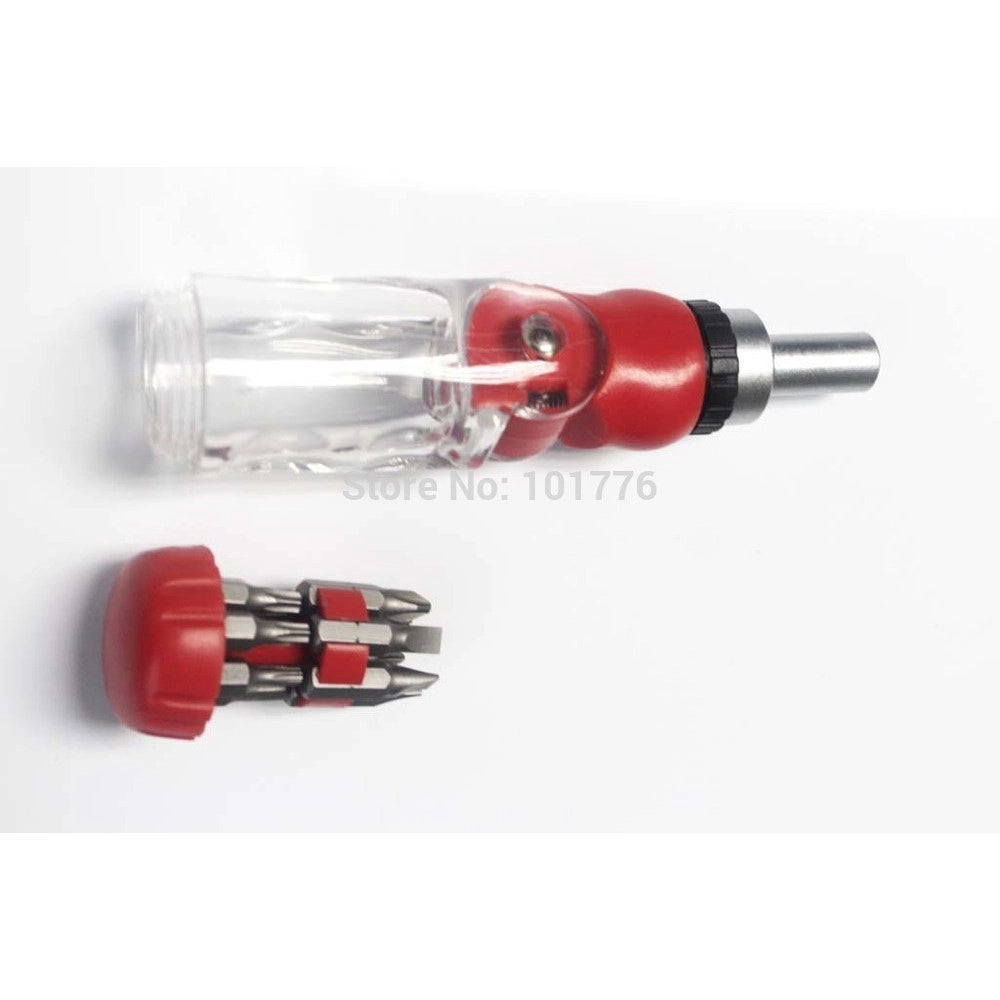Trade Shop - Cacciavite Giravite Portainserti A Cricchetto Pieghevole 6 Inserti 6 In 1 -