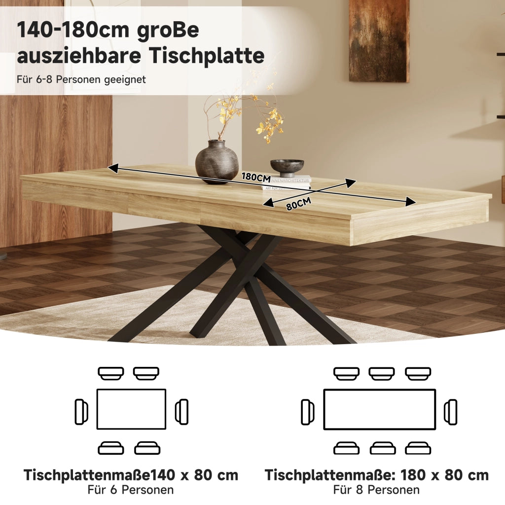 TAVOLO Allungabile 140-180x80 cm Legno colore Oak MDF