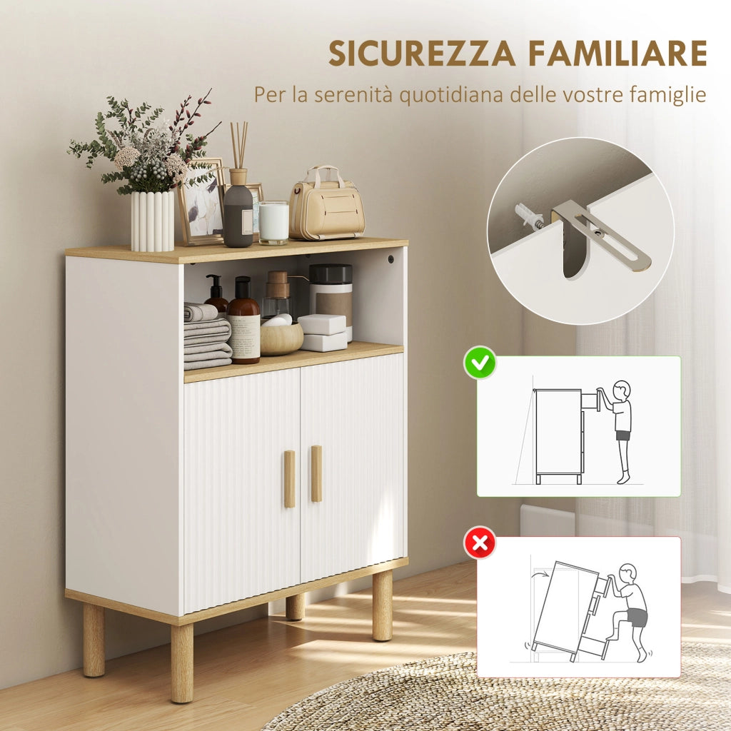 Mobile Bagno Autoportante con Ripiano Regolabile ¨C zephmum ¨C Bianco e Legno Naturale