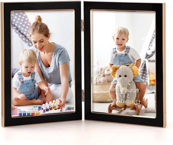 Fotolijst in alluminio da 13x18 cm con bordo nero, fotolijst pieghevole, cornice da tavolo, doppio frame, decorazione per la casa