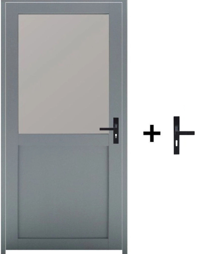 Blocco Porta Vetro Athena RAL7035 H204 x L83 Pannello Laterale Sinistro a Spinta + Maniglia
