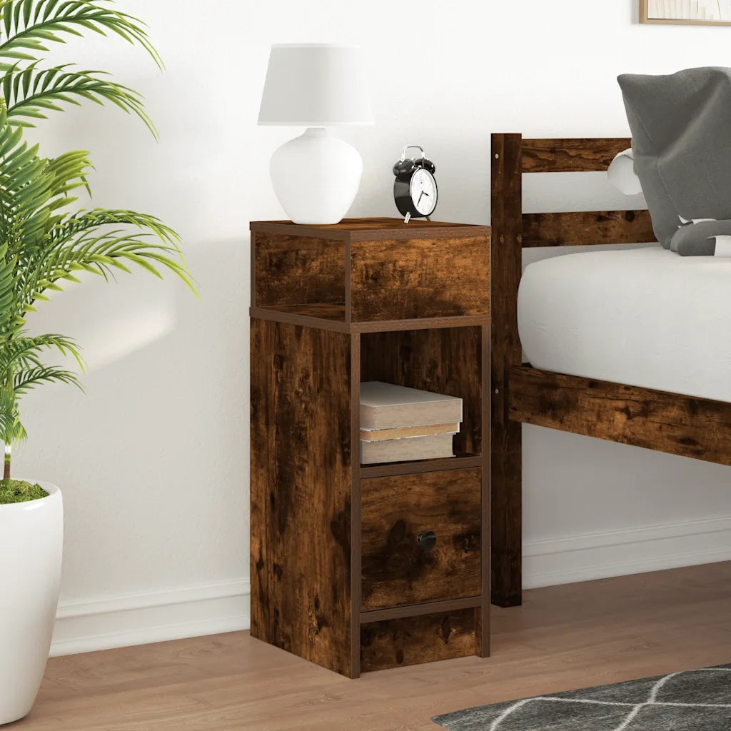 Comodino | Armadio da Notte | Mobiletto da notte con Cassetto Rovere Fumo 25x31x66 cm