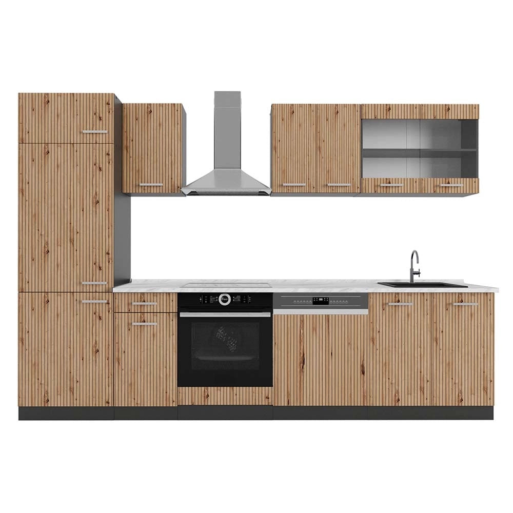 Cucina componibile R-Line Rovere artigianale/Antracite 300 cm, PL Marmo Vicco