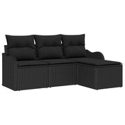 Set Divano da Giardino con archiviazione 4 pz | Set Salotto da Giardino Nero polyrattan