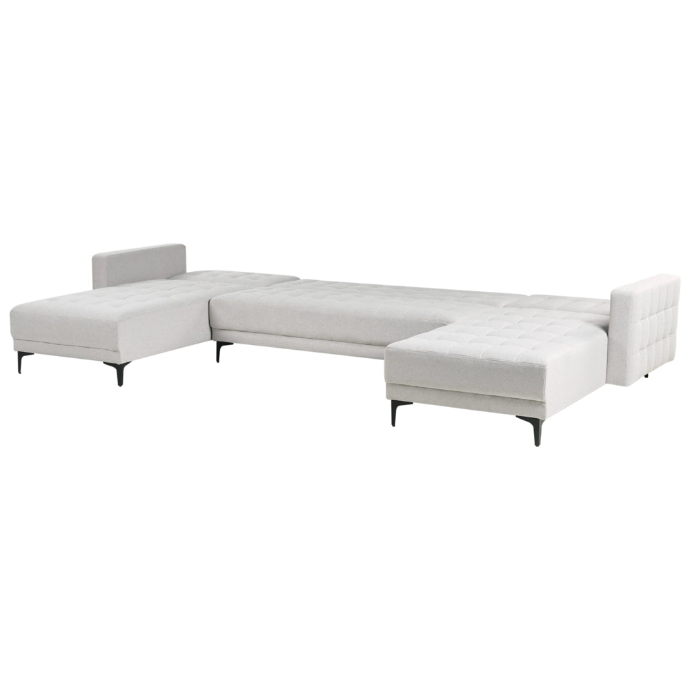 Divano letto ad angolo in tessuto trapuntato in velluto grigio chiaro moderno a forma di U componibile a 5 posti con chaise longue