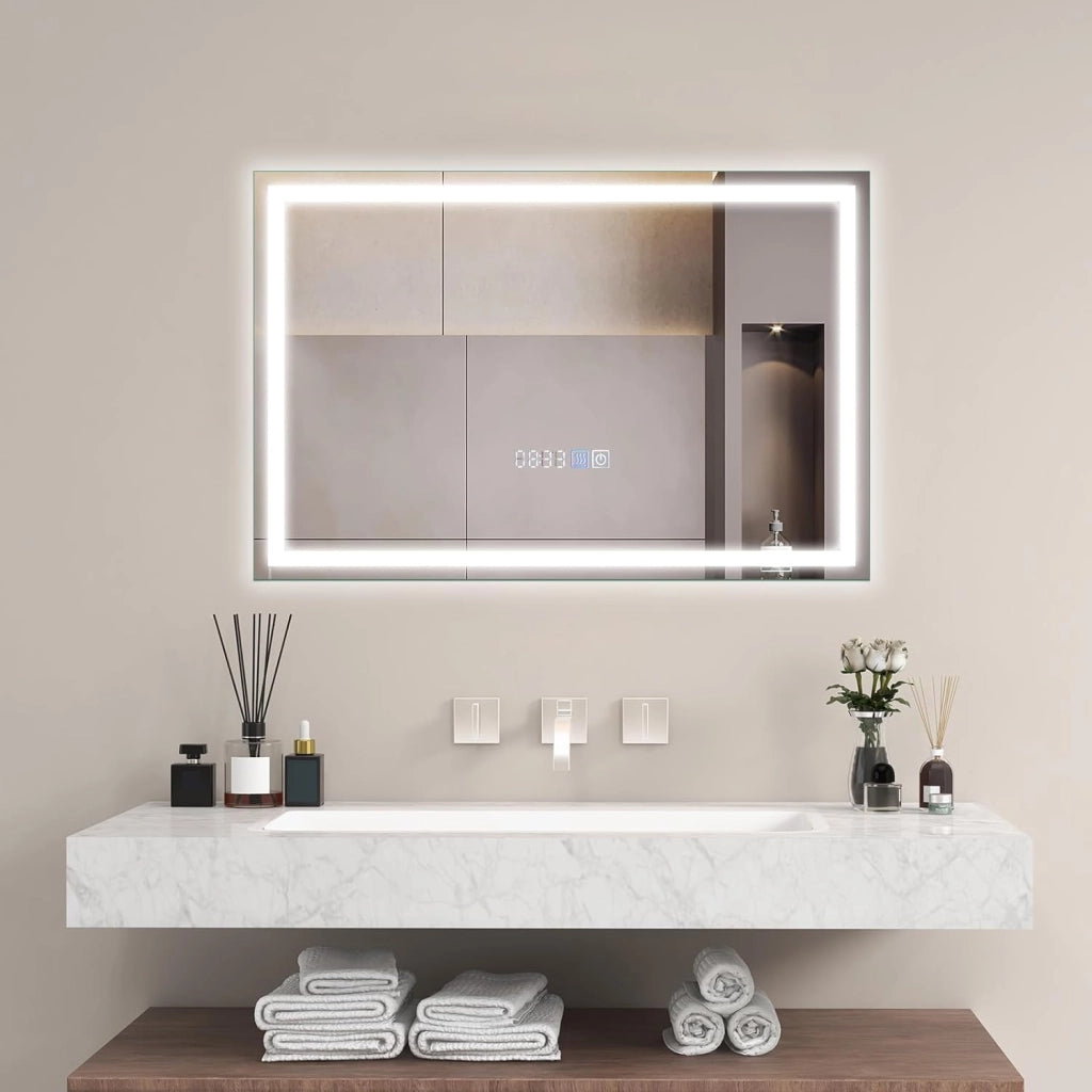 60x40/75x50 cm Specchio da Bagno a LED, Specchio Rettangolare a Parete con Luminosità Regolabile, 3 Temperature di Colore, Funzione Anti-appannamento e Memoria (60 cm x 40 cm)
