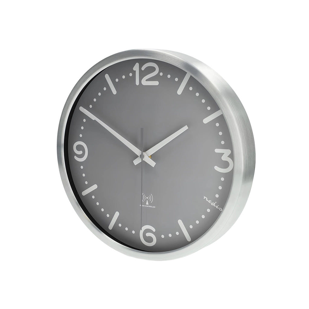 Orologio da Parete Radiocontrollato Movimento Silenzioso Tocco Moderno ed Elegante Grigio Nedis