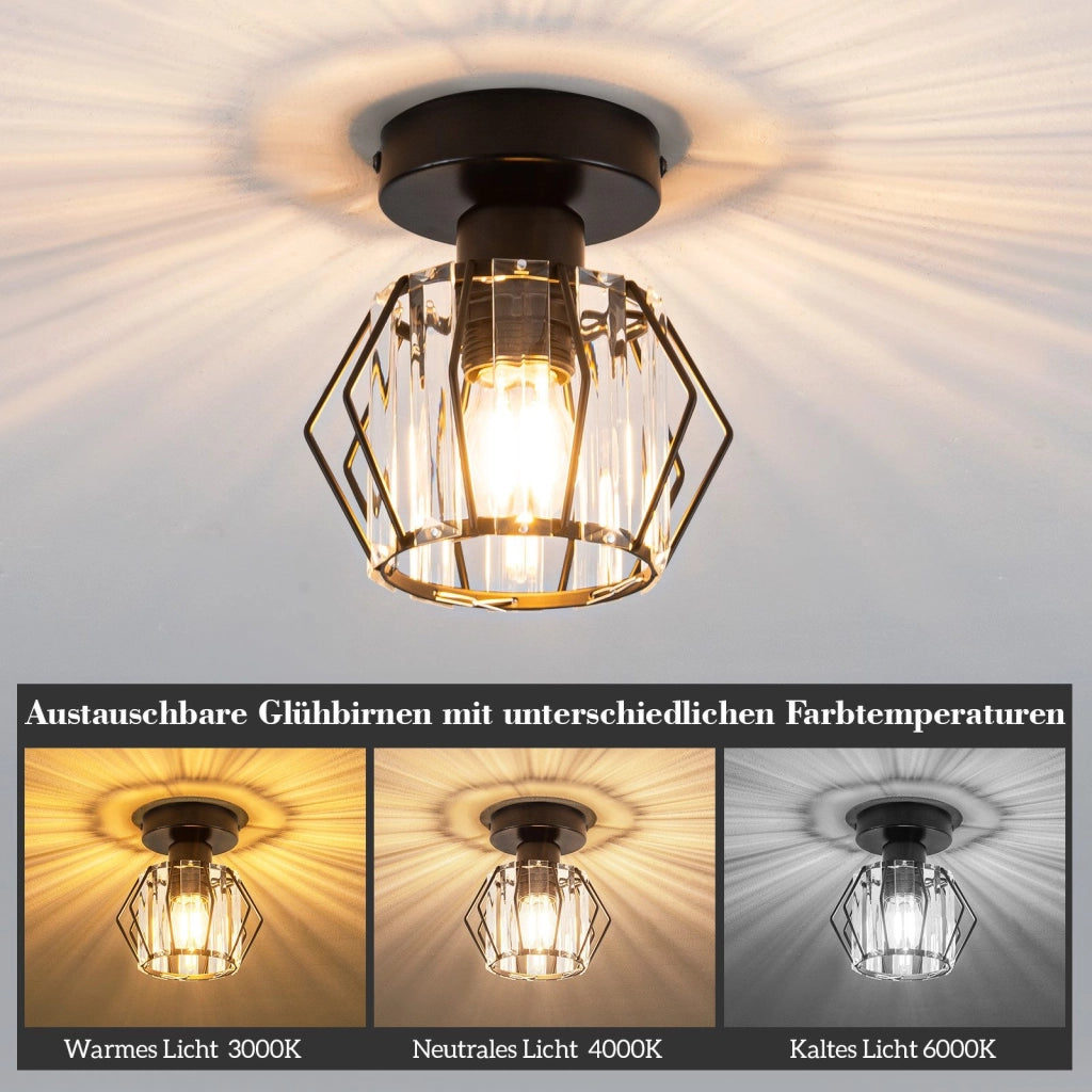 ZMH Lampada da soffitto plafoniera moderna cristallo nero E27 per uso interno