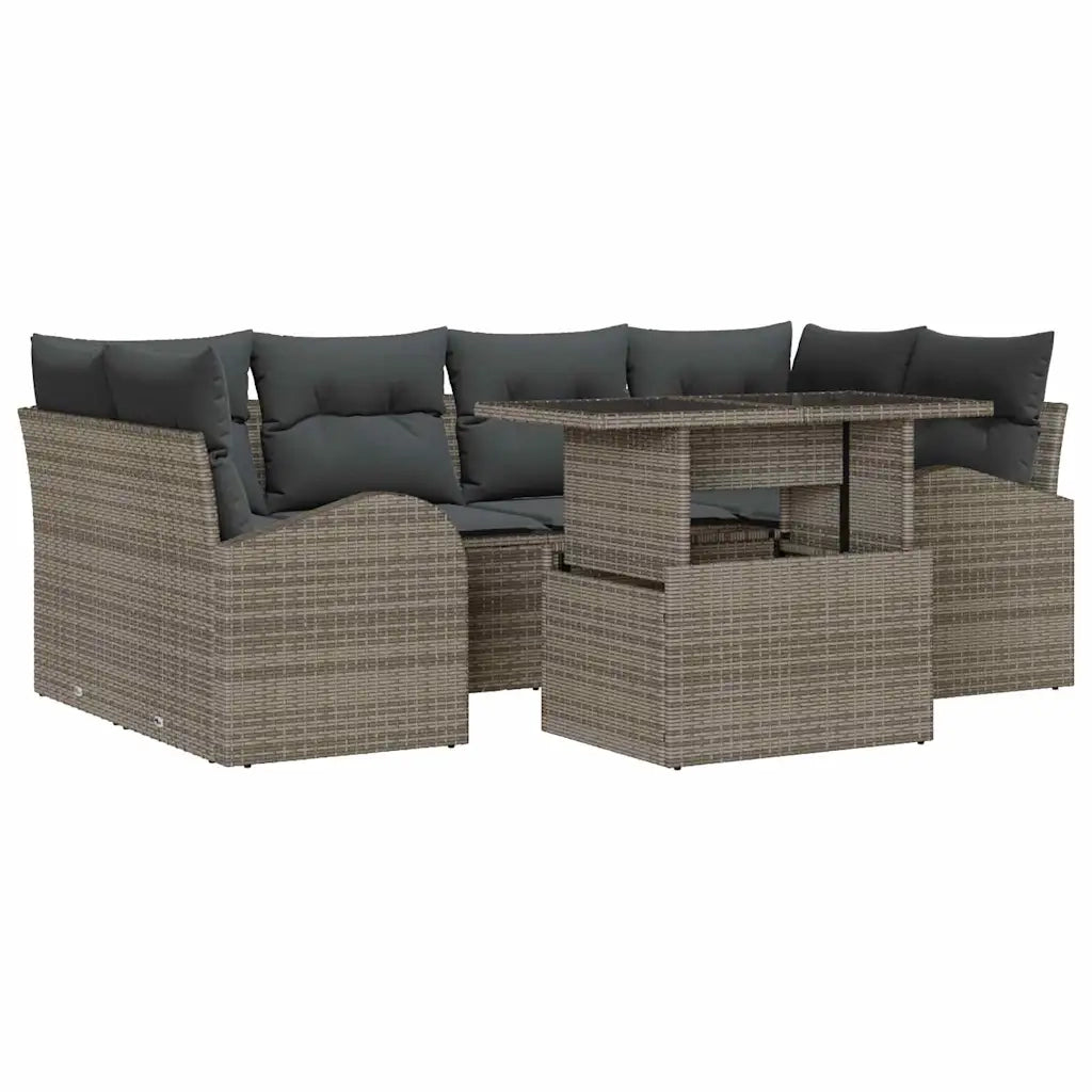 Set Divano da Giardino con cuscino 7 pcs Grigio Poly Rattan 3348575