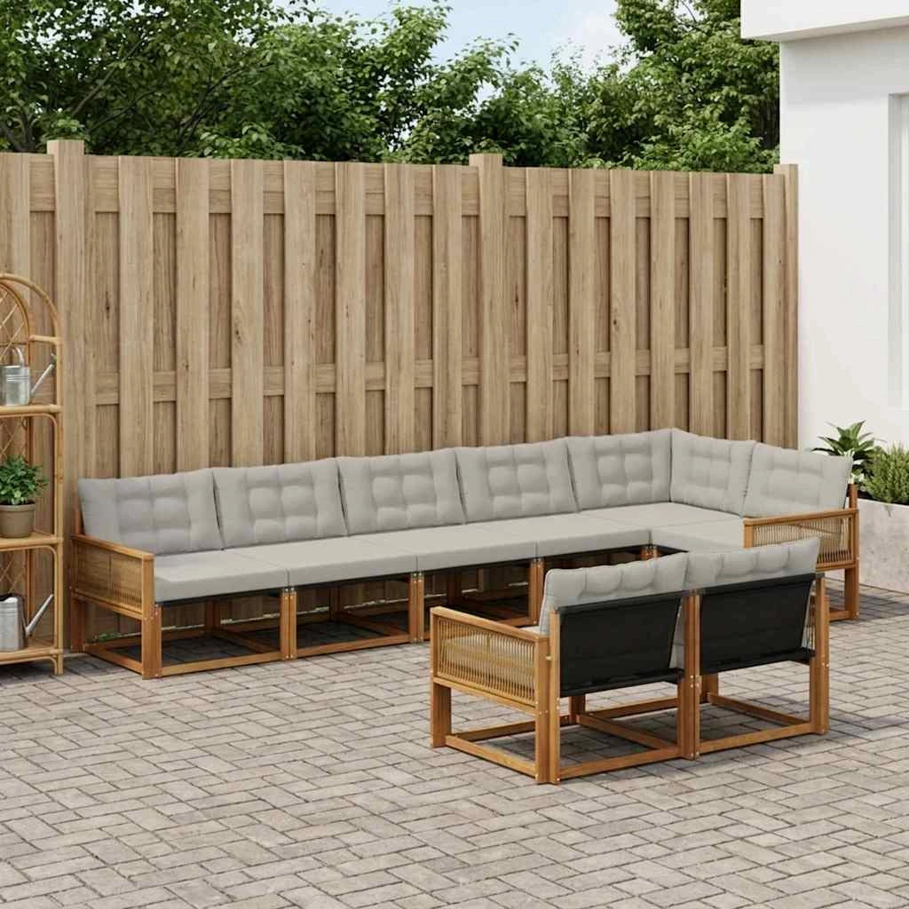 Set di divani da esterno 8 pz Naturale e Grigio Chiaro 3381507