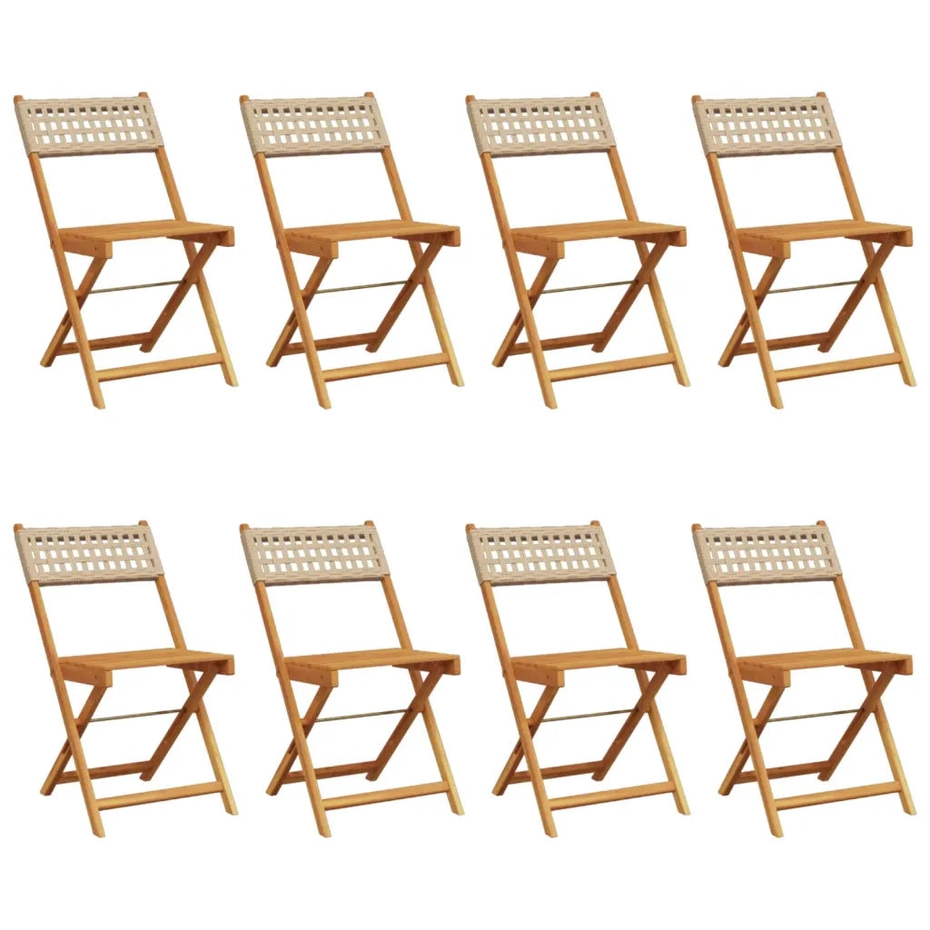 Sedie Giardino Pieghevoli 8pz Beige Polyrattan e Legno Massello 3214600