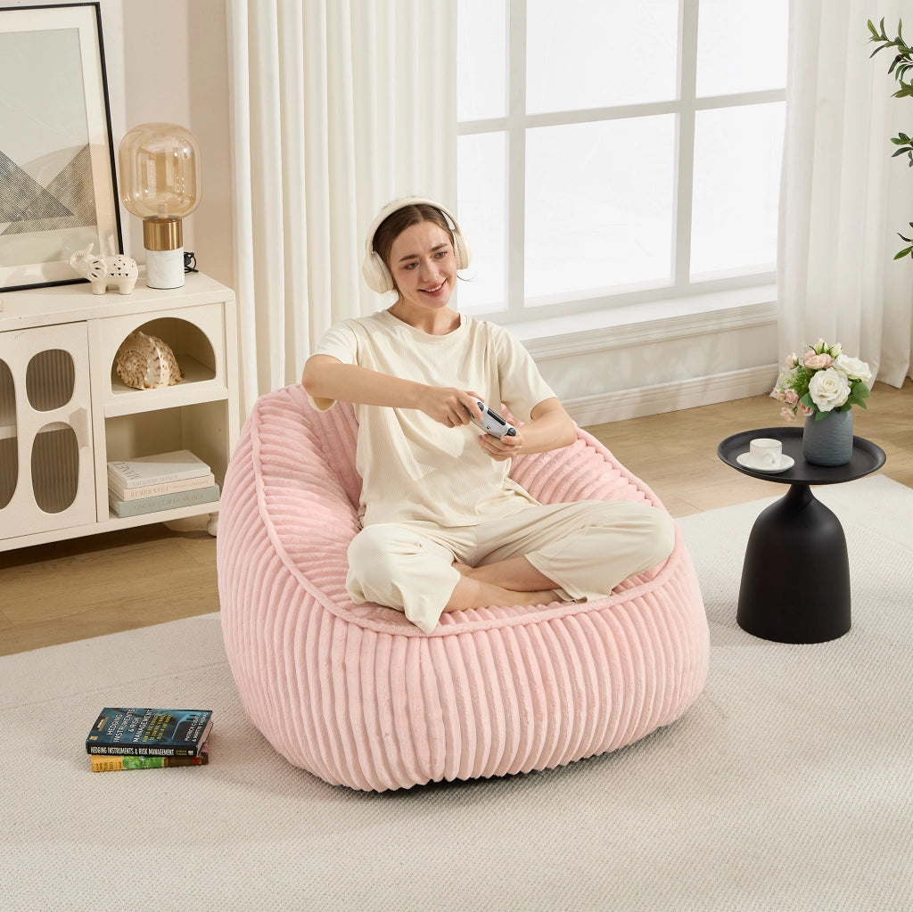 Poltrona a sacco 46x43x29 cm in ciniglia rosa, memory foam, facile da spostare –