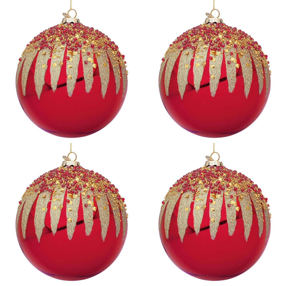 Palline di Natale in Vetro Rosse con Decorazioni Oro Firework Diametro: 100 mm
