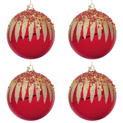 Palline di Natale in Vetro Rosse con Decorazioni Oro Firework Diametro: 100 mm