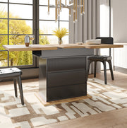 Tavolo da pranzo allungabile 110-140x80x75 cm con vano contenitore; MDF nero e naturale