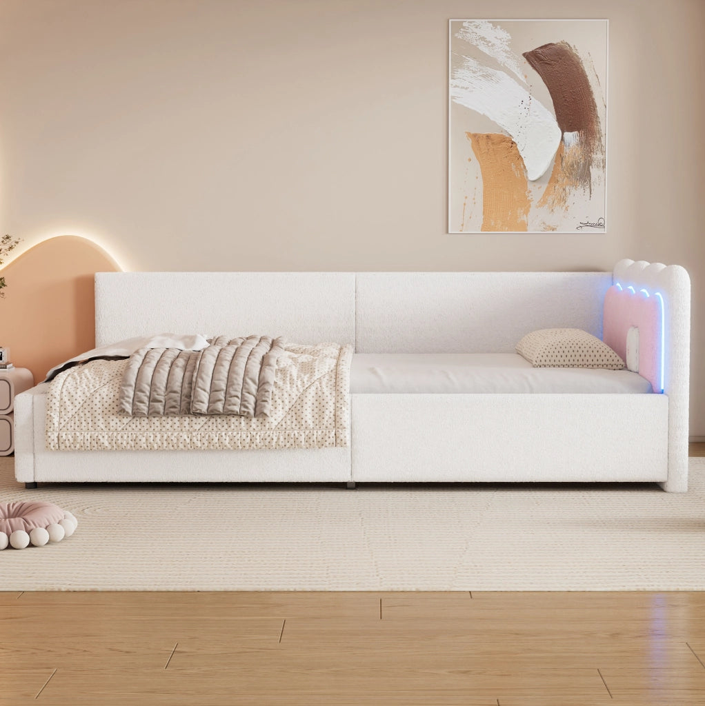 Letto da giorno con luce ambientale LED, 90 x 200 cm, bianco
