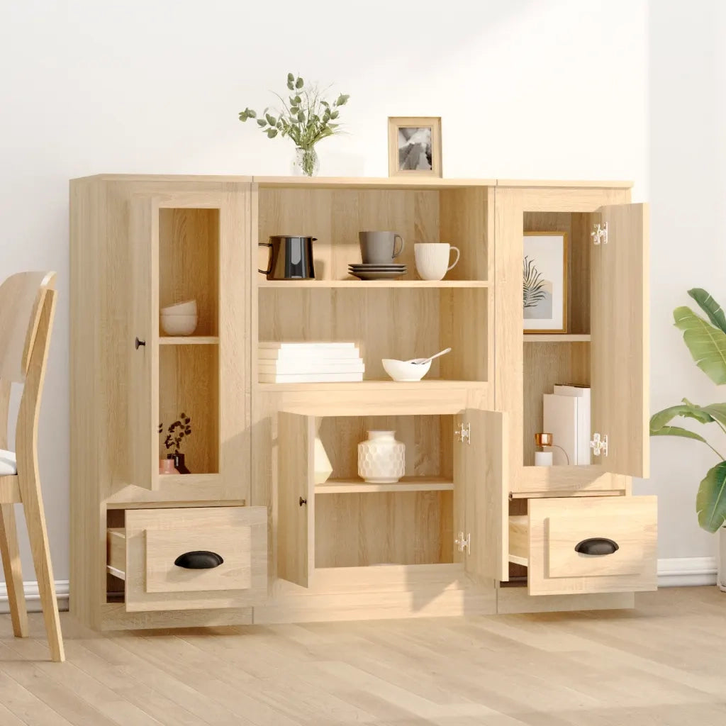 Credenze 3 pz | Madia | Buffet da pranzo | Armadio da pranzo Rovere Sonoma in Legno Multistrato