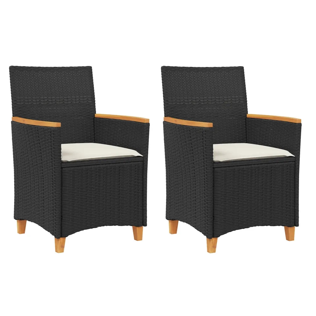 Sedie Giardino con Cuscini 2pz Nere Polyrattan e Legno Massellocod mxl 92124
