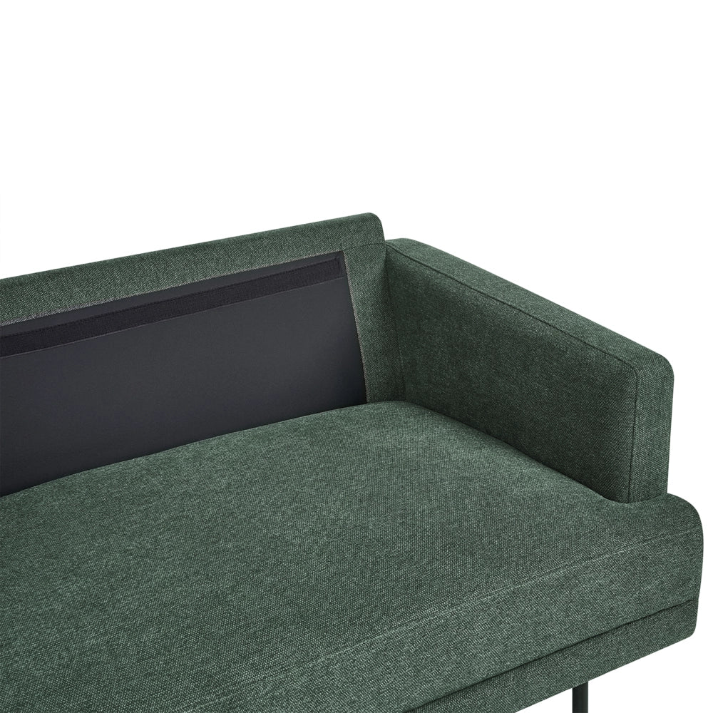Divano angolare destro in poliestere verde scuro Divano a 4 posti imbottito con gambe in metallo, tessuto e schienale imbottito, moderno e minimalista