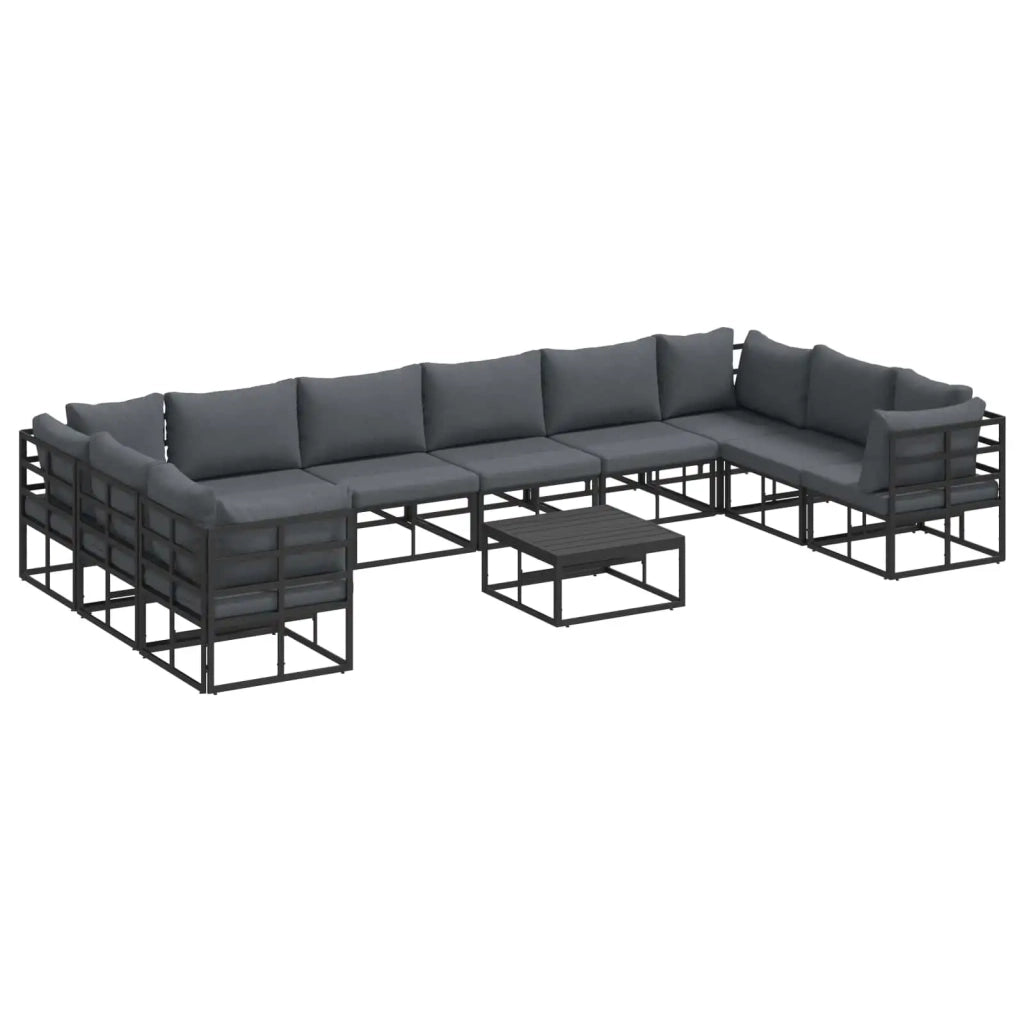 Set Divano da Giardino con cuscino 11 pcs Nero Alluminio