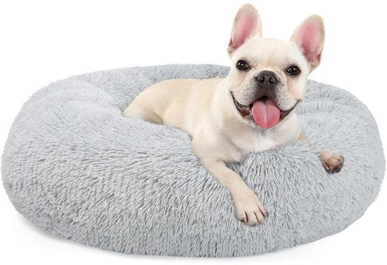 Letto per cani e gatti - Cuscino a forma di donut per ridurre l'ansia, fondo antiscivolo, 60 cm, adatto per piccoli e medi cani e gatti, 60 cm Grigio