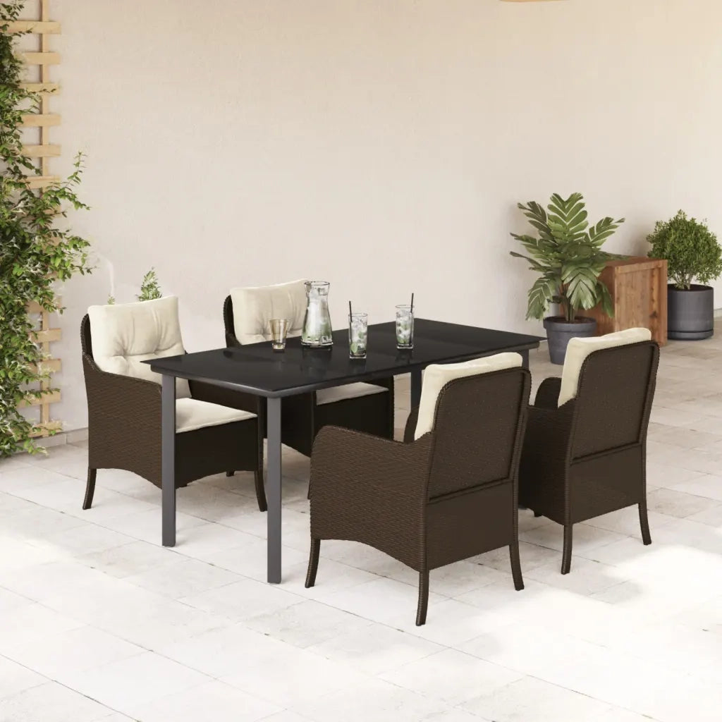 Set da Pranzo da Giardino 5pz con Cuscini in Polyrattan Marronecod mxl 92154
