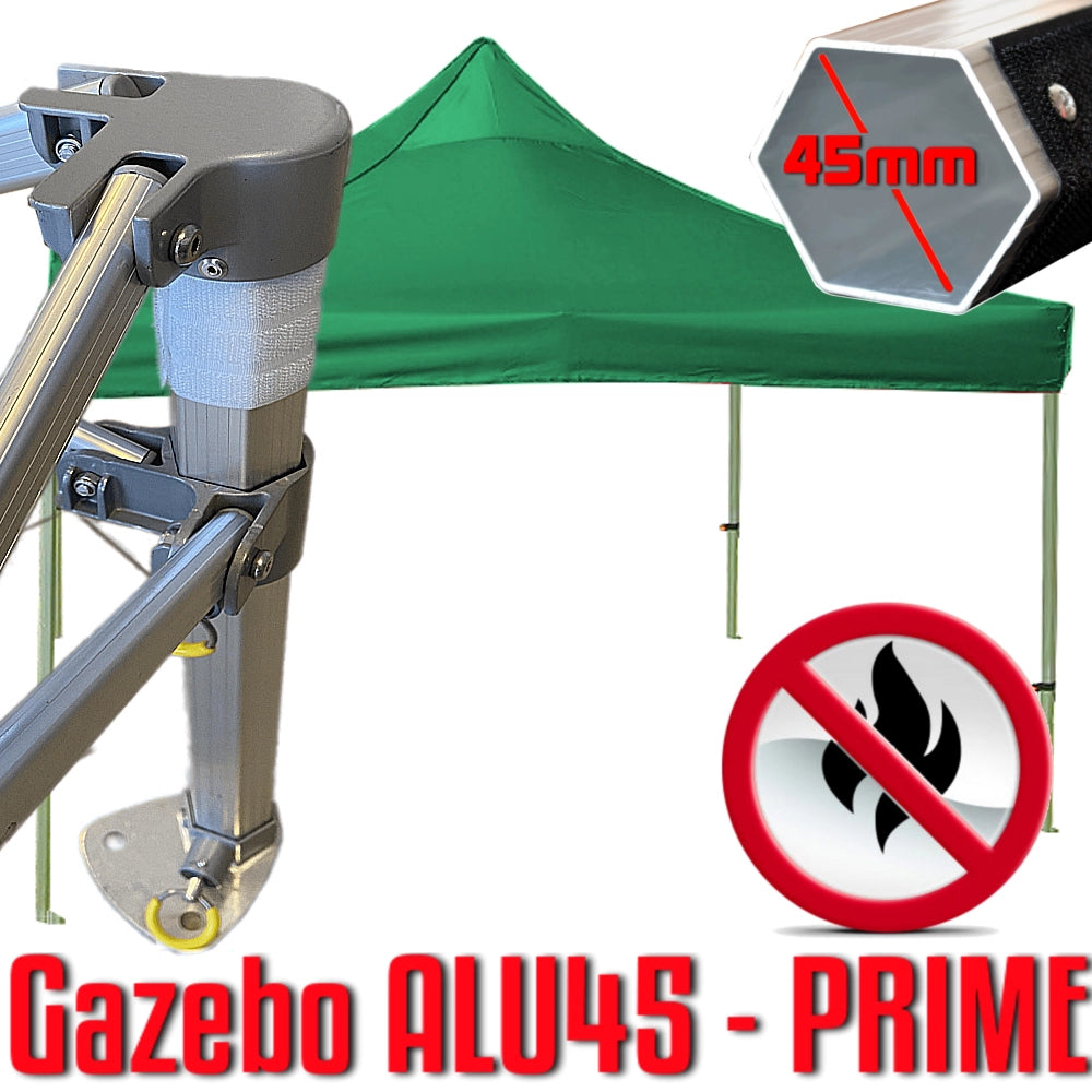 Gazebo 3x3 m verde certificato IGNIFUGO SENZA laterali pieghevole alluminio piantone esagonale 45mm portatile estendibile richiudibile estensibile acciaio per fiere eventi stand chiosco tenda tendone mercato mercatino