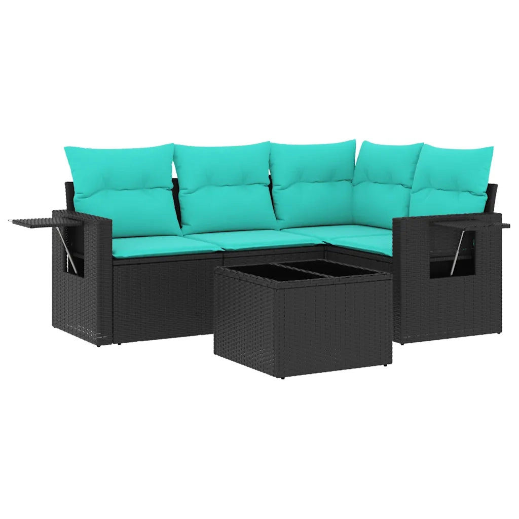 Set Divani da Giardino 5 pz con Cuscini Nero in Polyrattan 3220116