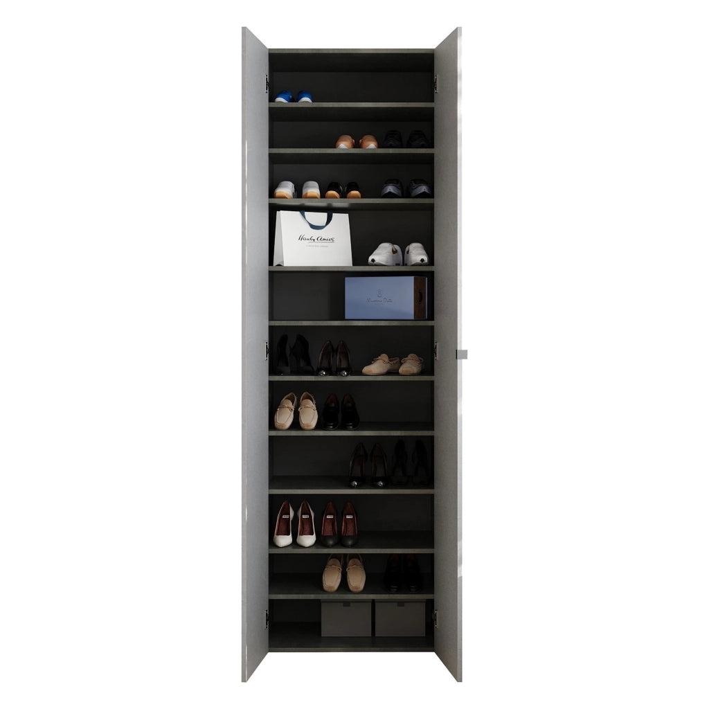 Ruggiero, Armadio Multiuso 2 Ante 10 Ripiani, 63x212h cm Grigio Cemento