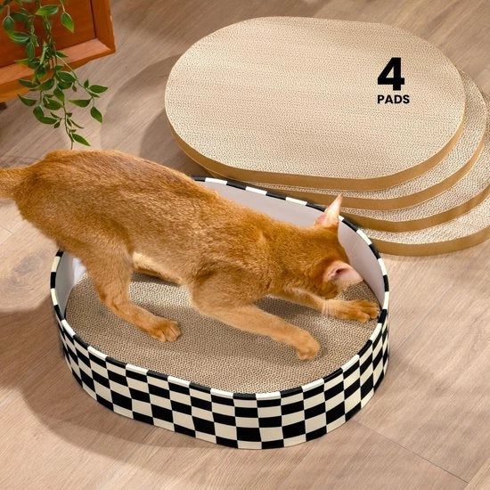 Krabbastro per Gatti, Cassetto con 4 Pannelli per Krabbare per Gatti, Pannelli per Krabbare per Gatti Reversibili in Cartone di Carta Rigida per Krabbare e Riposare, Protegge i Mobili, Ideale Regalo per Gattini, Grande