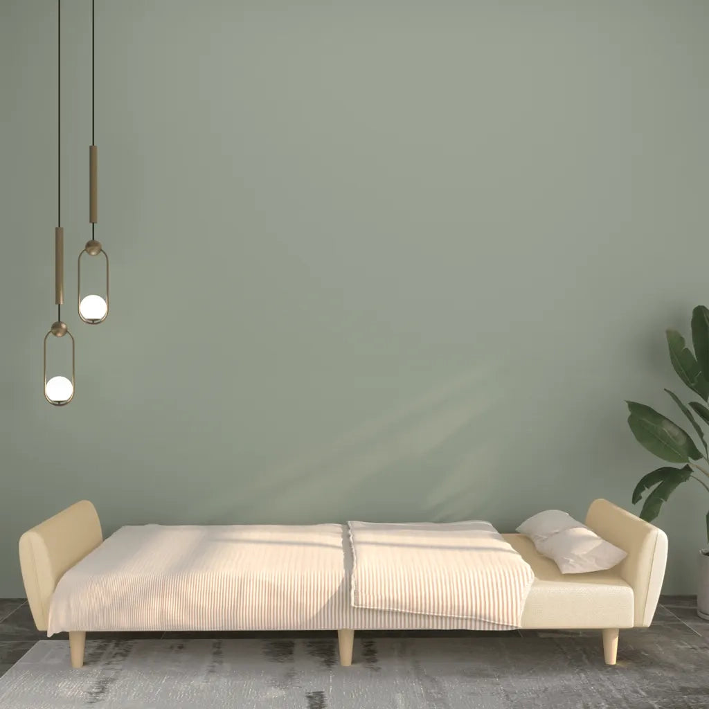 Divano Letto a 2 Posti Crema in Tessuto 375855