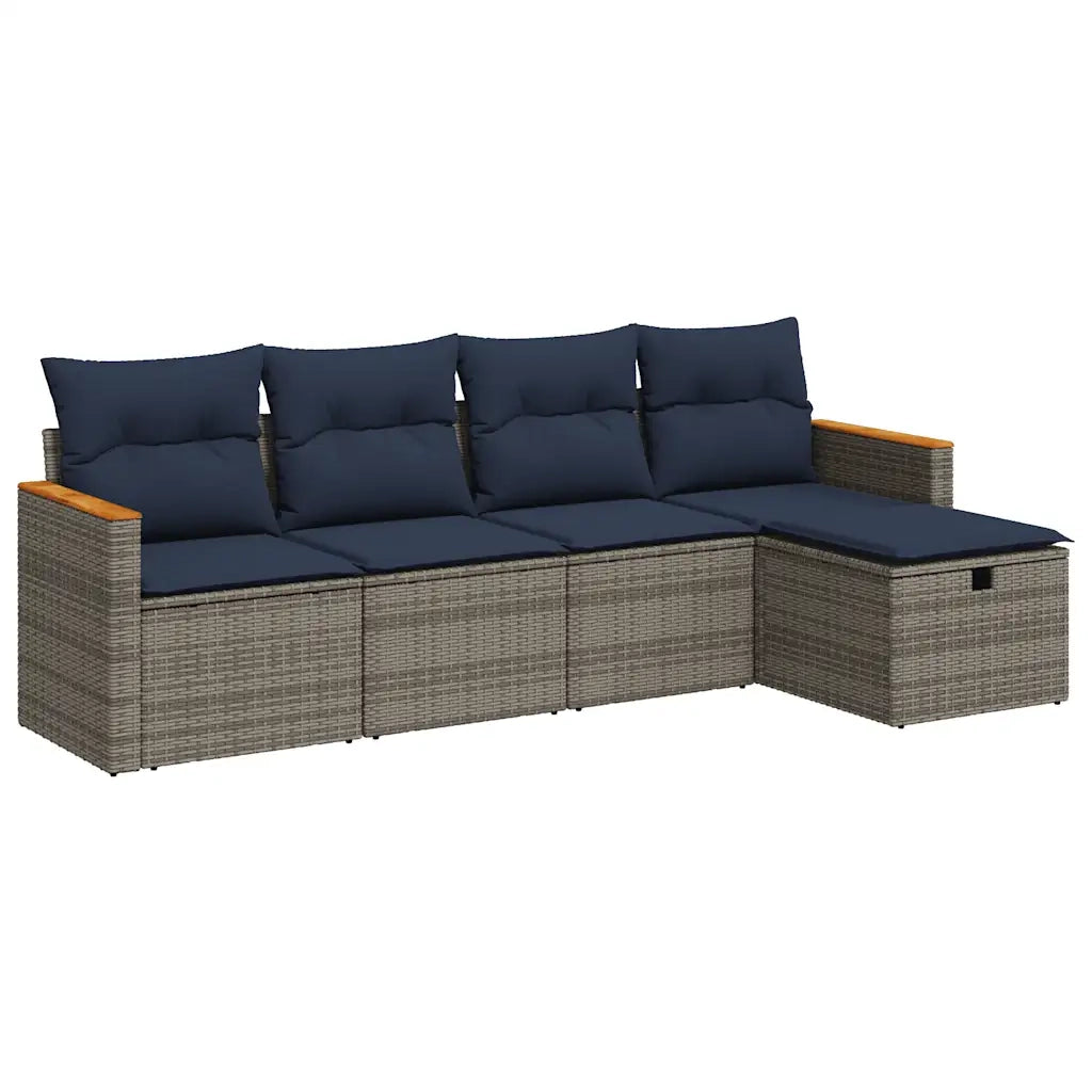 Set Divano da Giardino 5 pz | Set Salotto da Giardino con Cuscini Grigio in Polyrattan