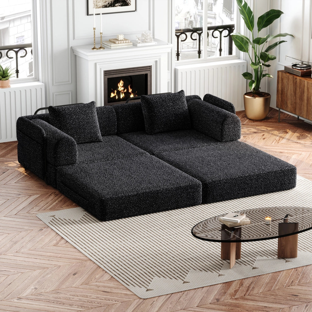 DIVANO LETTO 2 in 1 con vano bracciolo in ciniglia nera