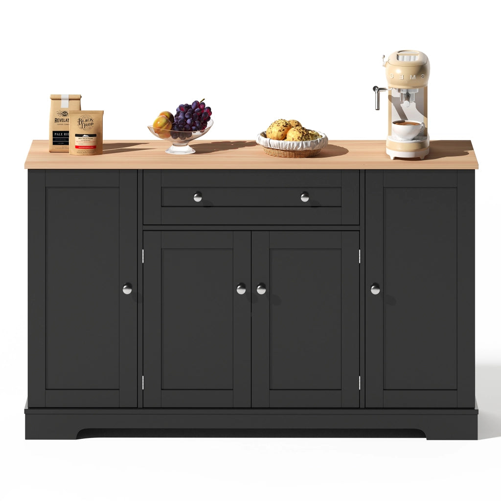 Sideboard da cucina 138 cm con cassetto, ante laterali e ripiani regolabili, design moderno, nero