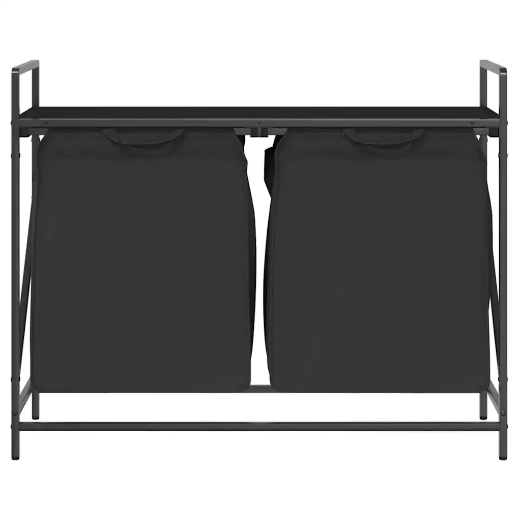 Cesto della Biancheria 2 Scomparti con Ripiano in Rovere Nero CFW4174460