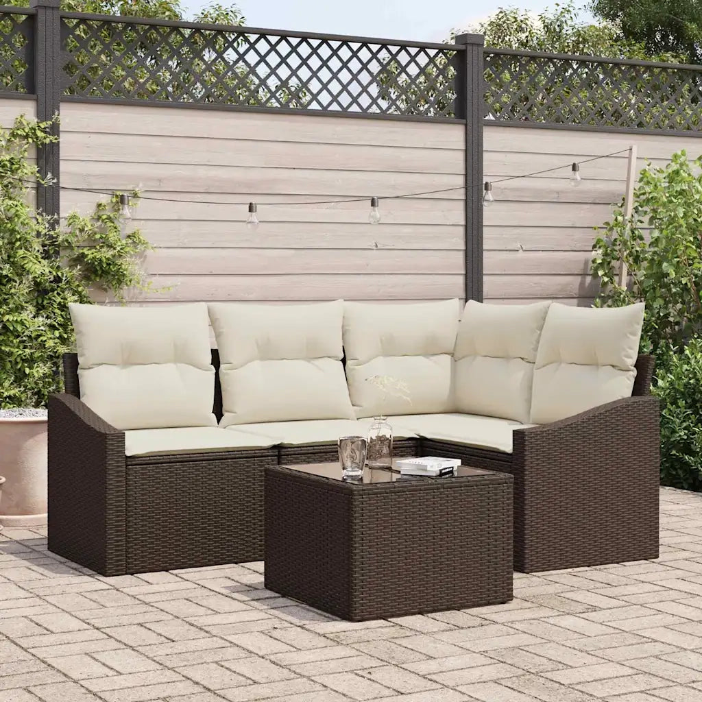 Set di divani con cuscino 5 pcs Marrone polyrattan 3346708