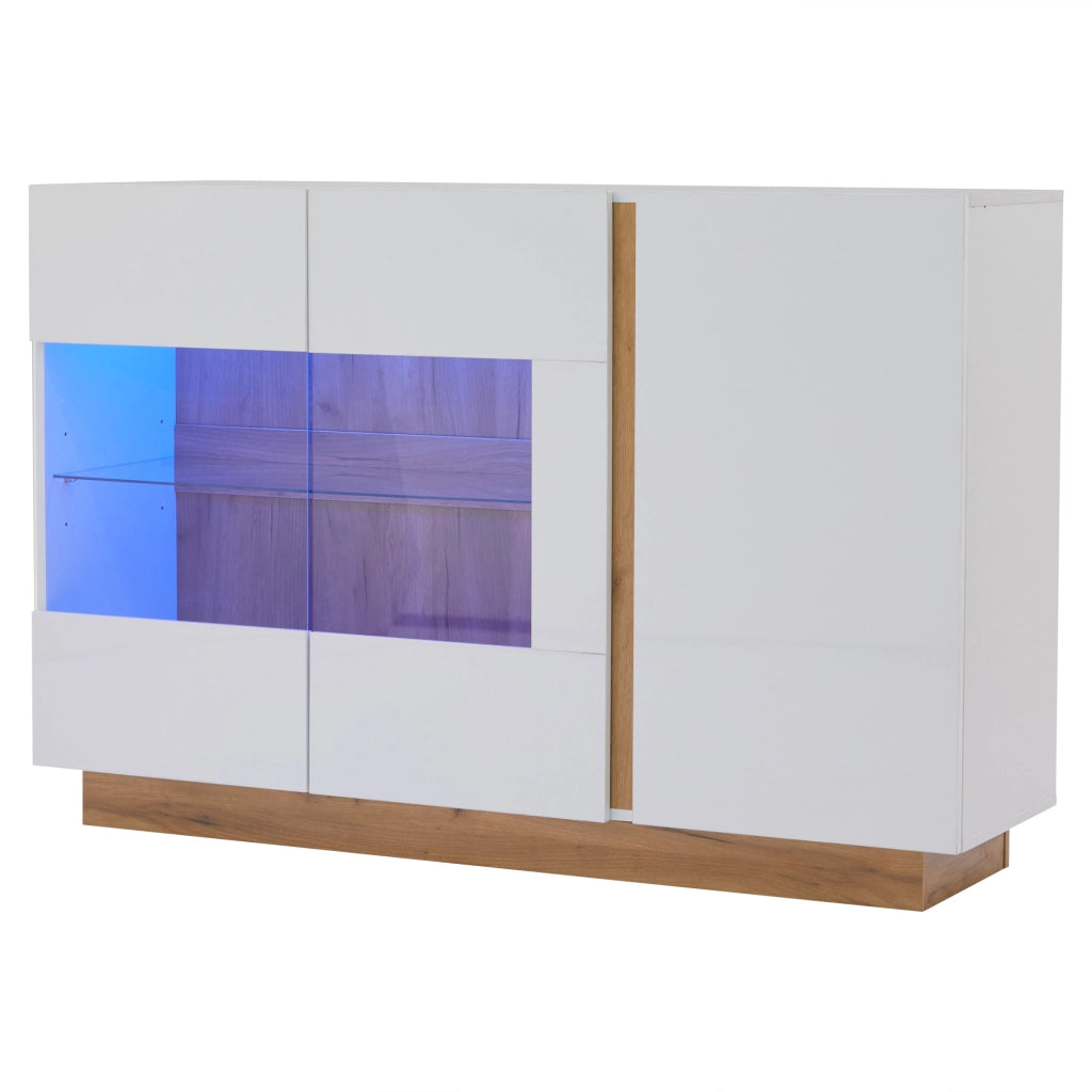Credenza Lucida ¨C Xylo ¨C Bianco, Vetro e Legno, 138x38x90,5cm
