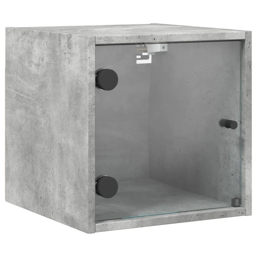 Comodini con Ante in Vetro 2pz-Set di 2 Tavolino da notte Grigio Cemento 35x37x35 cm