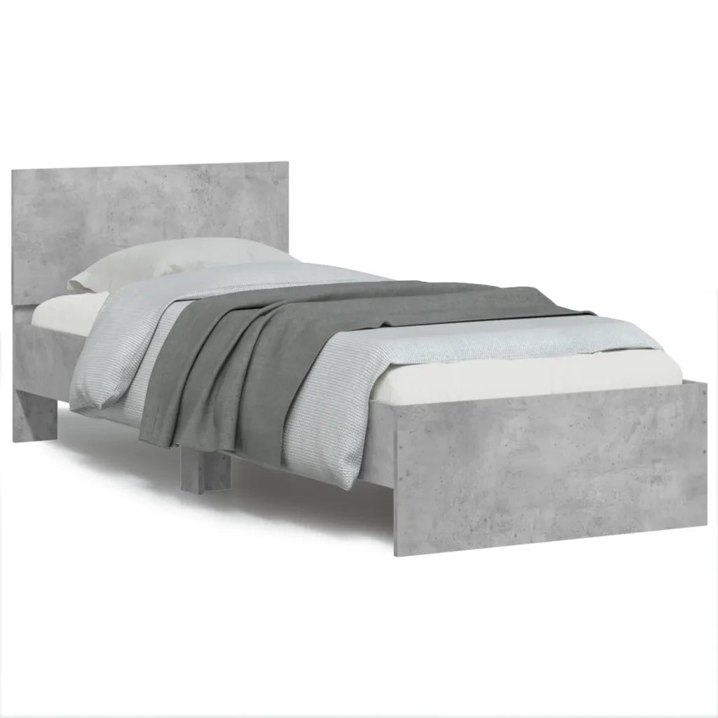 Letto singolo | Letto per adulti | Giroletto con Testiera e LED Grigio Cemento 90x190 cm