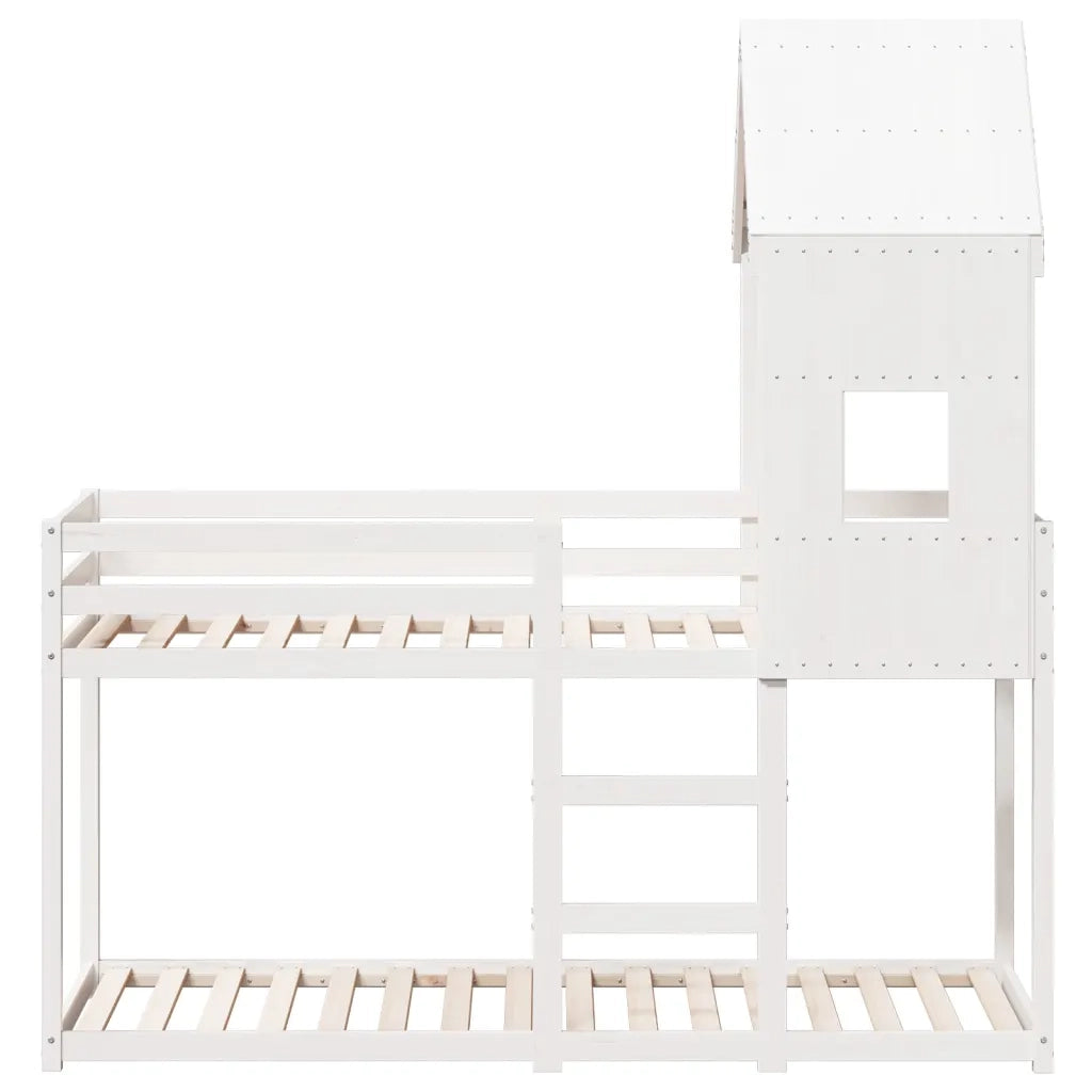 Letto a Castello con Tetto Bianco 90x200 cm in Legno di Pino 3282001