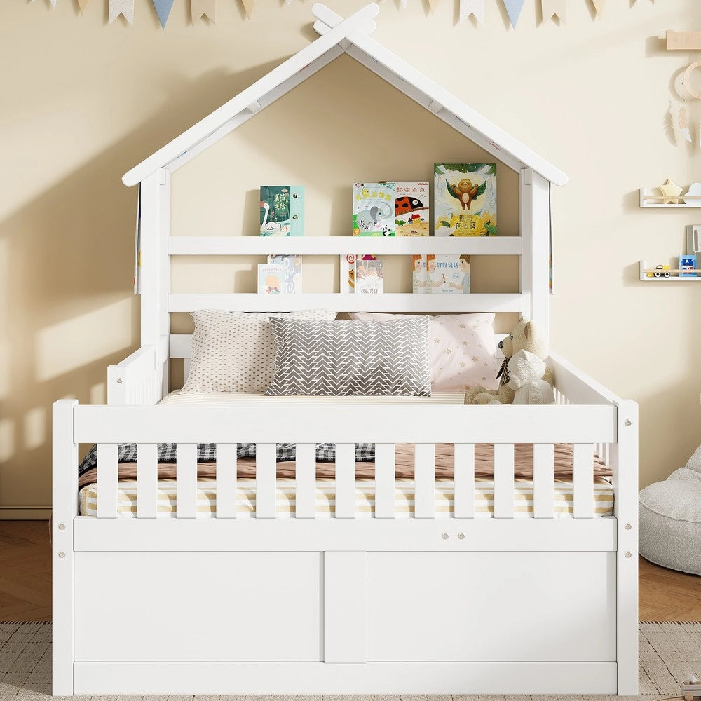 Letto Casetta con Letto Estraibile, 3 Cassetti e Sponde ¨C Xylo ¨C Bianco 140x200