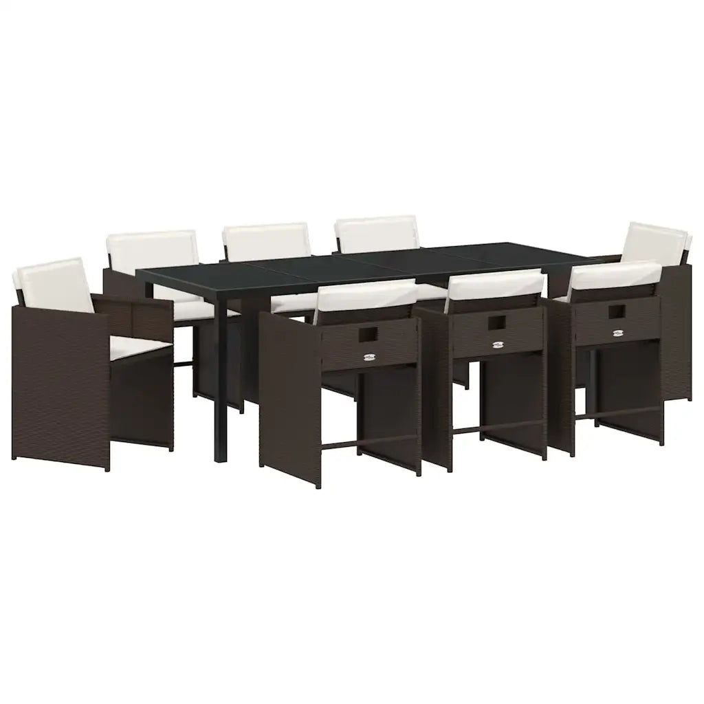 Set da Pranzo per Giardino con cuscino 9 pcs Marrone polyrattan 3379987