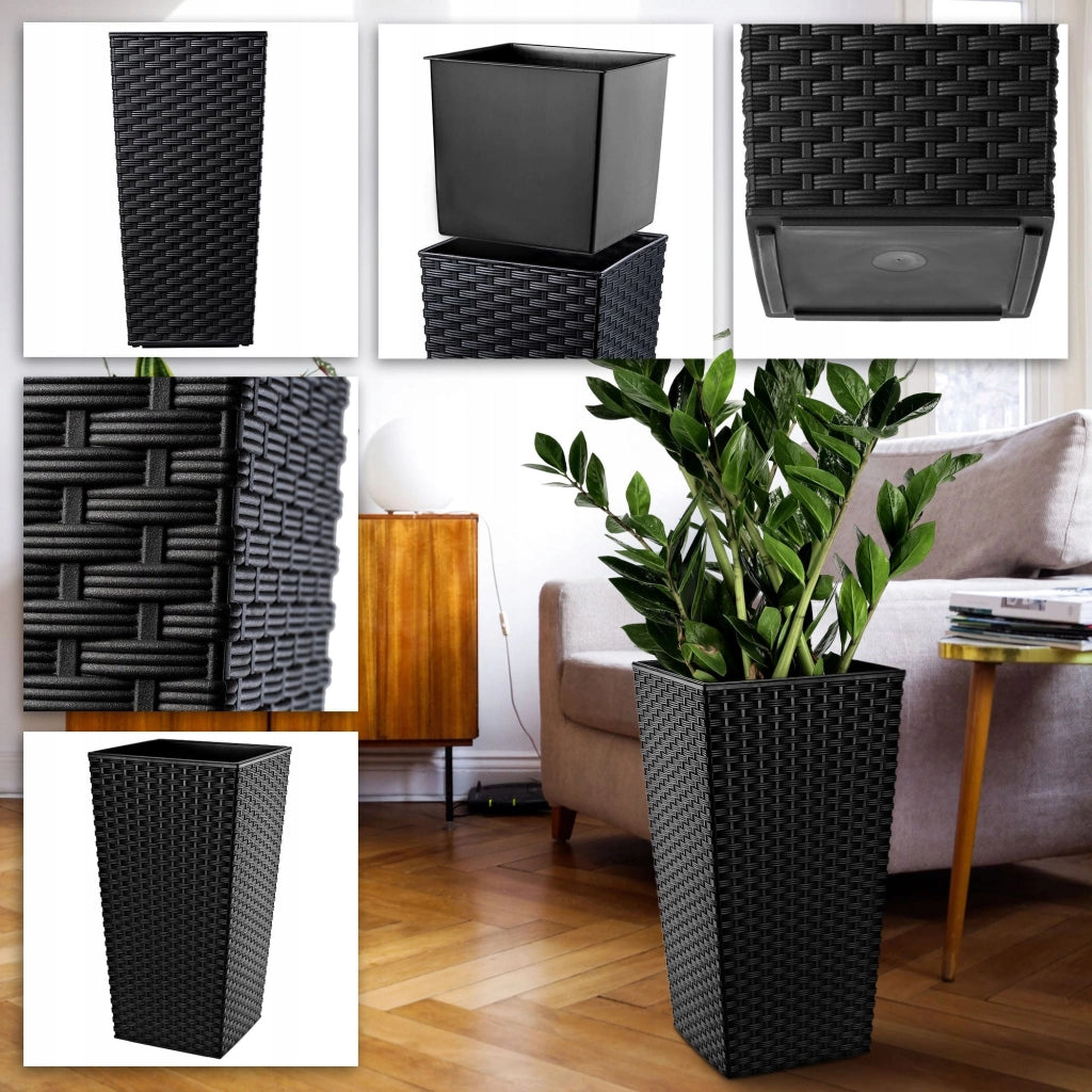 Vaso da giardino KADAX con inserto per fiori, grande e alto, 24x47 cm, nero.