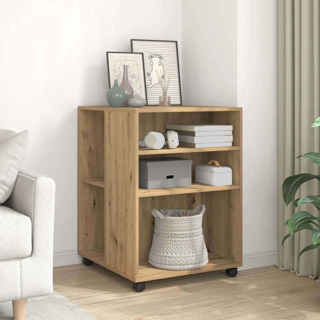 Tavolino con Ruote Rovere Artigianale 55x60x78 cm in Truciolato 853163
