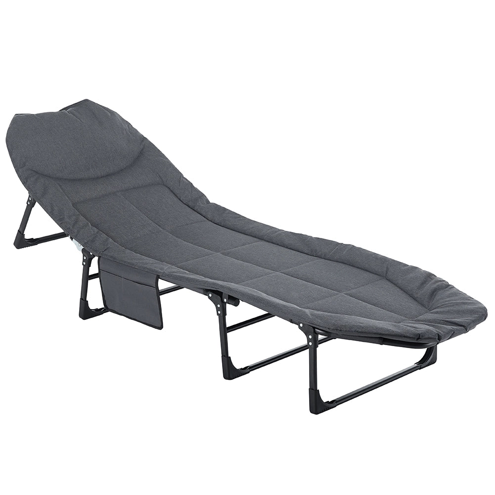 Letto Brandina da Campeggio Pieghevole Salvaspazio 190x66x30 cm in Ferro e PP Grigio