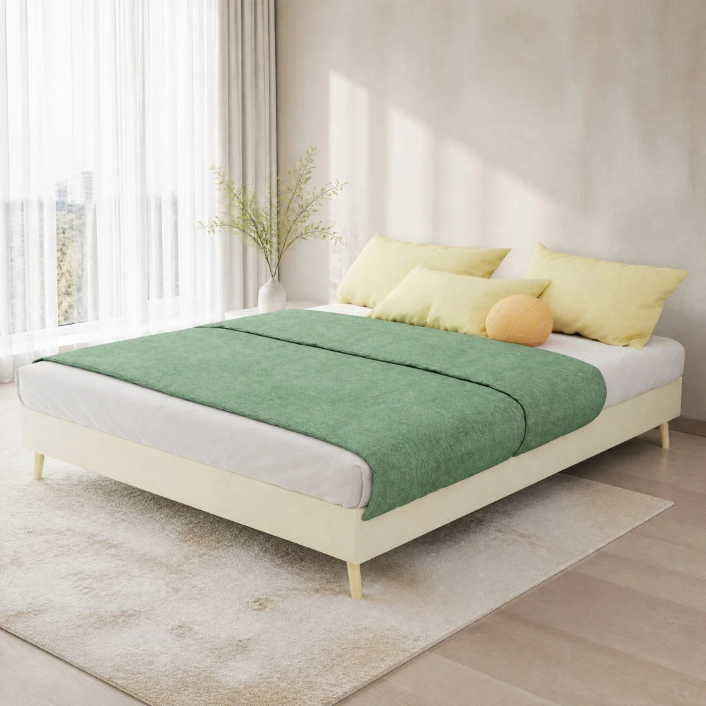 LETTO 140x200 cm Beige in Tessuto e Metallo, Struttura Moderna