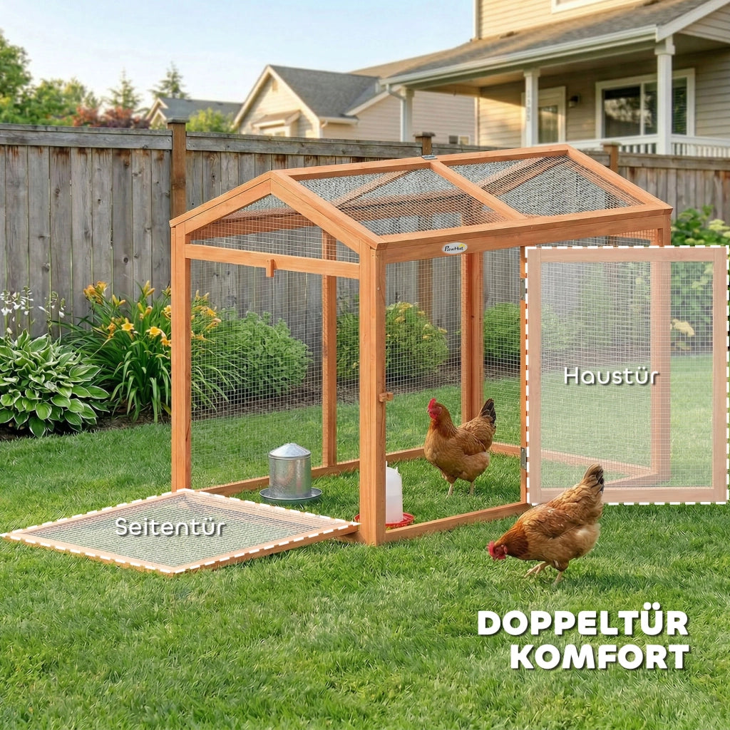 Pollaio da giardino con trespolo e doppie porte ¨C Xylo ¨C legno e metallo 104x70,5x84cm arancione
