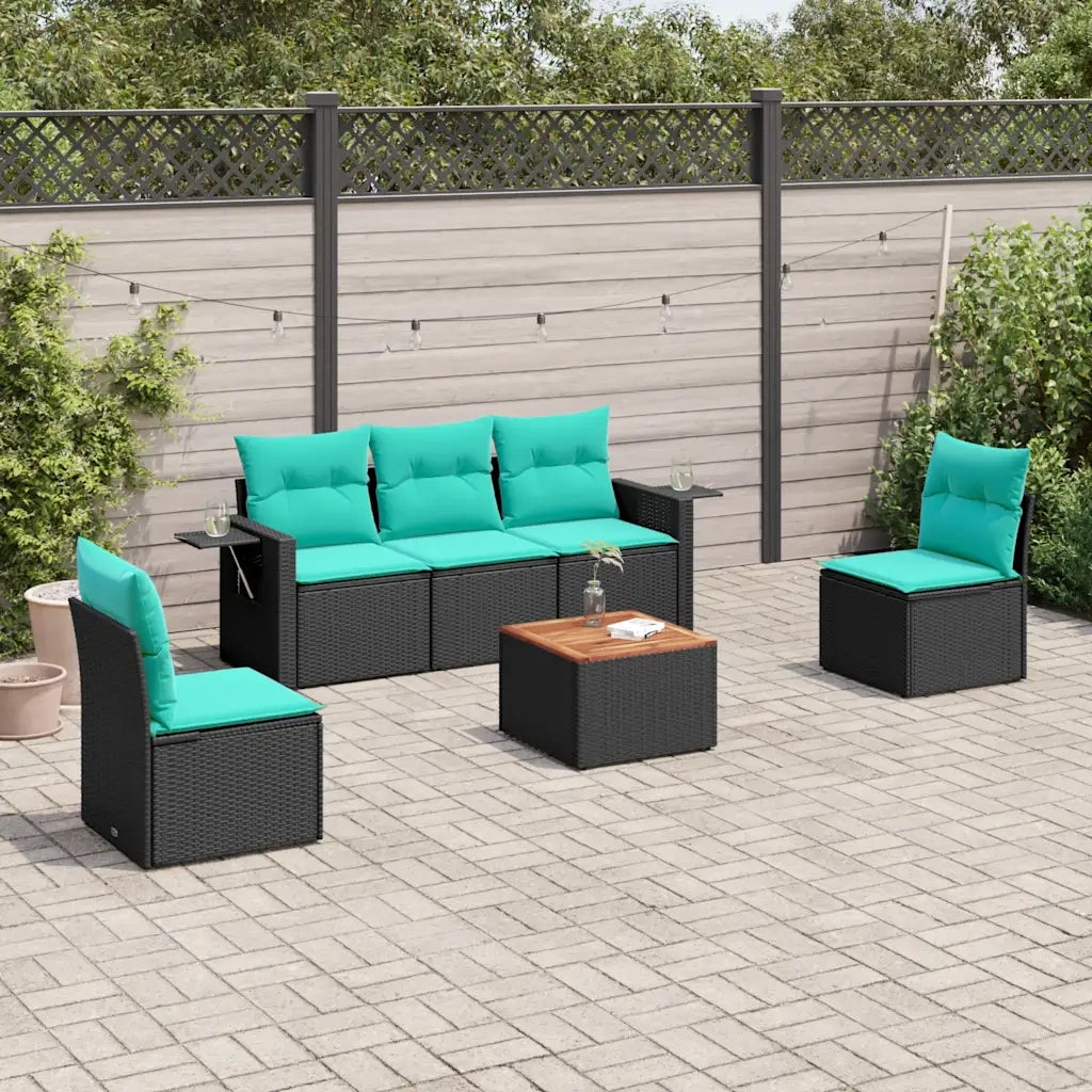 Set Divani da Giardino 6 pz con Cuscini Nero in Polyrattan 3224503
